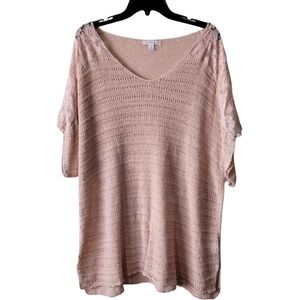 Westport 1962 Women's Plus Size Soft Pink Sheer V-Neck Sweater w/ Lace Sleeves